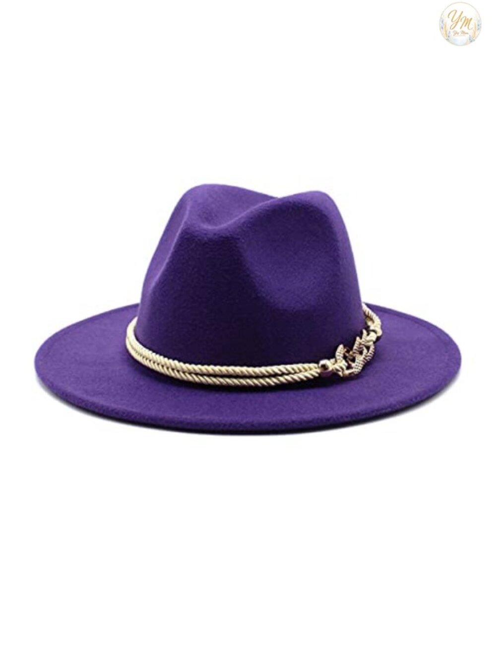 Wide Brim Felt Fedora Panama Hat with Ring Belt Cotton Polyester